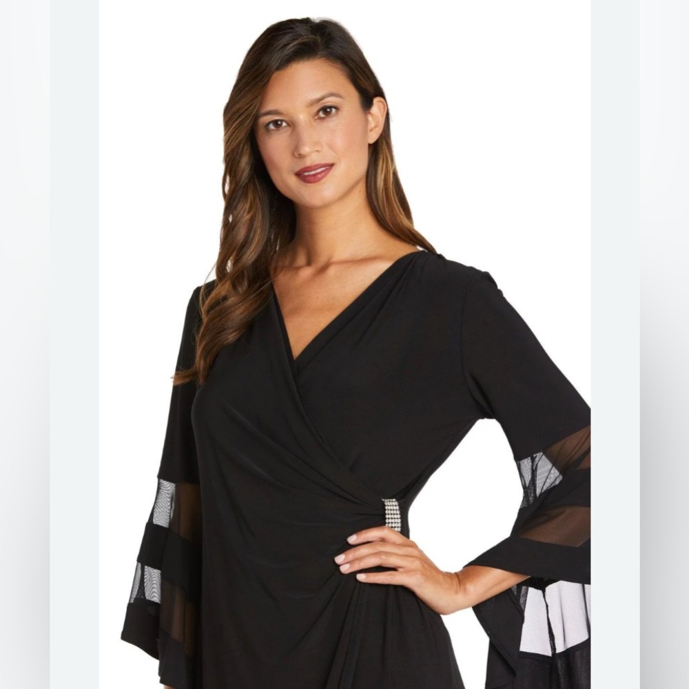 Womens‎ NWT R&M Richards Kimona Sleeve Black V-Neck Dark Top Shirt